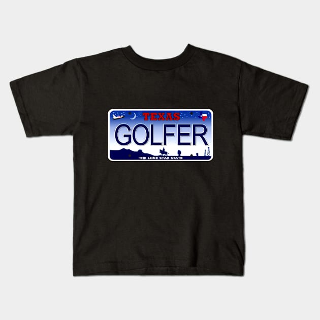 GolferTexas License Plate Kids T-Shirt by Mel's Designs